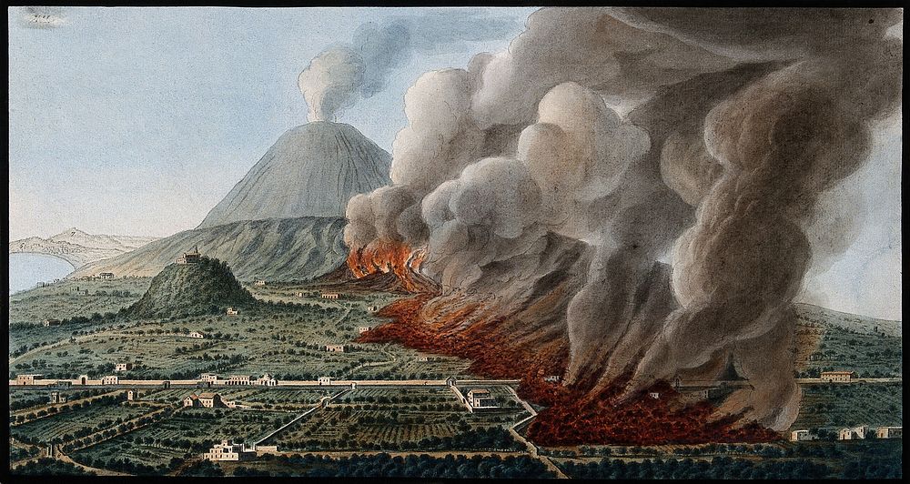 Mount Vesuvius: a volcanic eruption at the foot of the mountain, 1760-1761, causing the destruction of the land and…