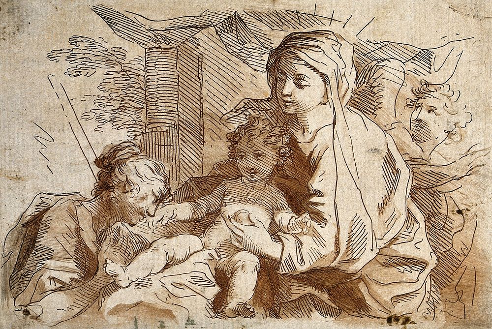 Saint Mary (the Blessed Virgin) with the Christ Child and Saint Catherine of Alexandria. Colour etching by F. Bartolozzi.