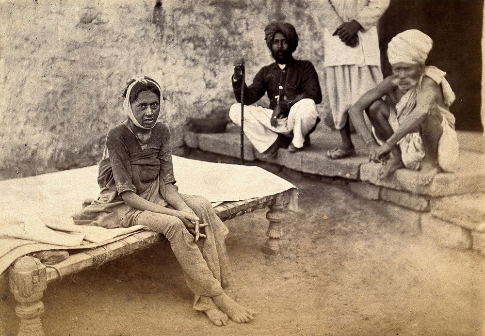 Female patient with bubonic plague in Karachi, India. Photograph, 1897.
