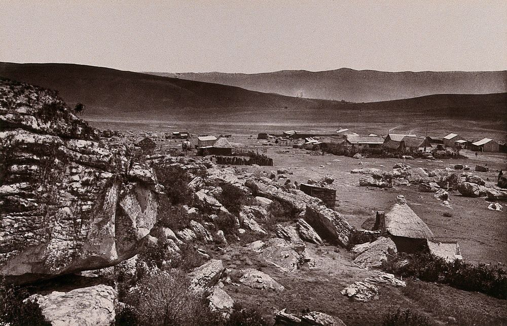Devil's Kantoor, South Africa: a rocky slope near the De Kaap alluvial gold fields. Woodburytype, 1888, after a photograph…