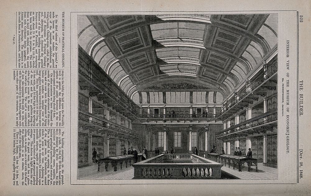 The Museum of Practical Geology, Piccadilly: the interior. Wood engraving by C. D. Laing, 1848, after B. Sly.
