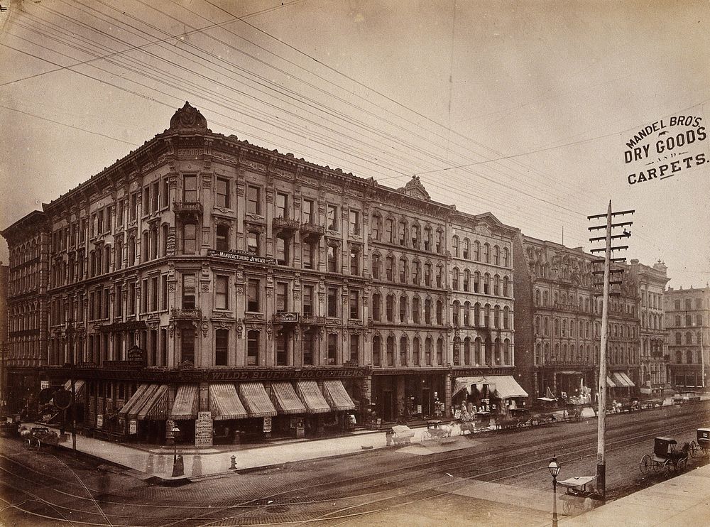 State Street, Chicago: large shop buildings. Photograph, ca. 1880.