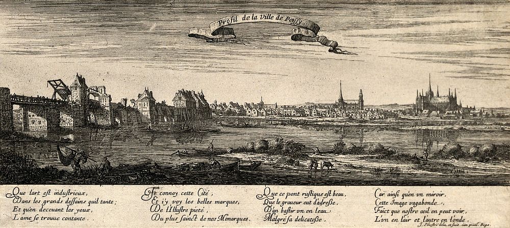 Panorama of Poissy. Etching by I. Silvestre.
