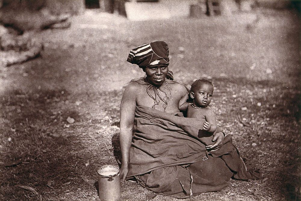Cape Colony, South Africa: an African woman and child. Woodburytype, 1888, after a photograph by Robert Harris.