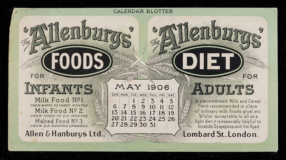 The 'Allenbury' Foods for infants : The 'Allenburys' Diet for adults : May 1906.