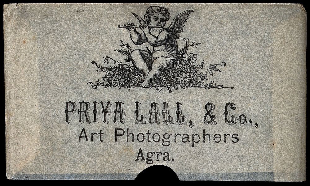 Carte de visite printed paper folder published by Priya Lall & Co, Agra, India.