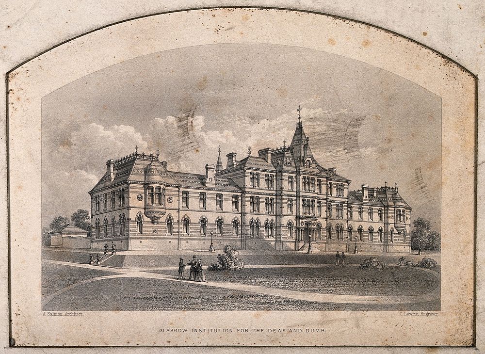 Deaf and Dumb Institution, Glasgow. Line engraving by C. Lawrie after J. Salmon.