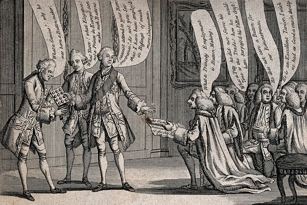 The Lord Mayor of London kneels before King George III and presents a remonstrance on behalf of the City of London: the king…