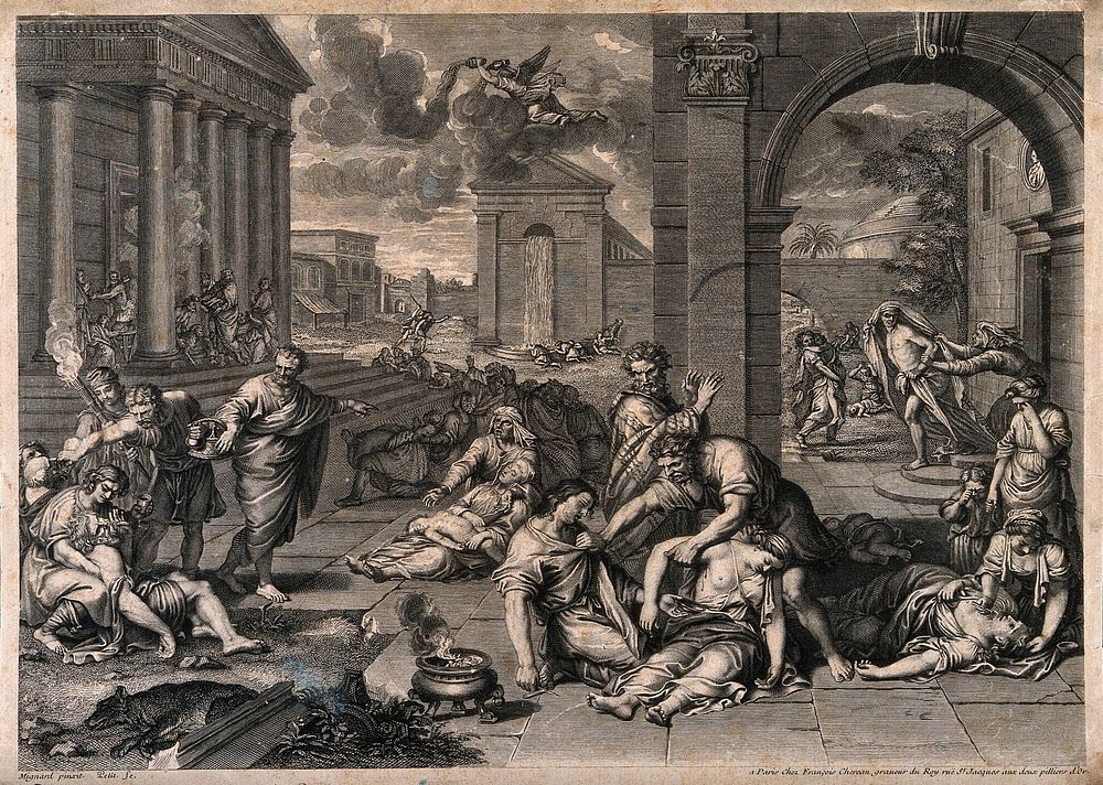 The plague of the Israelites. Engraving by E.G. Petit, 172-, after P. Mignard.