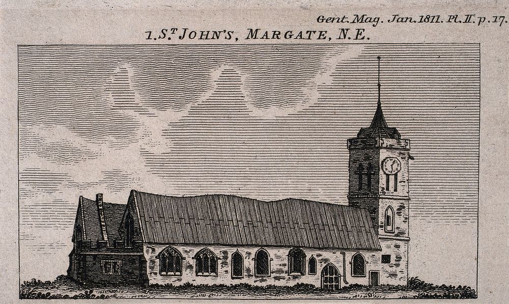 St. John's Church, Margate, Kent. Line engraving.