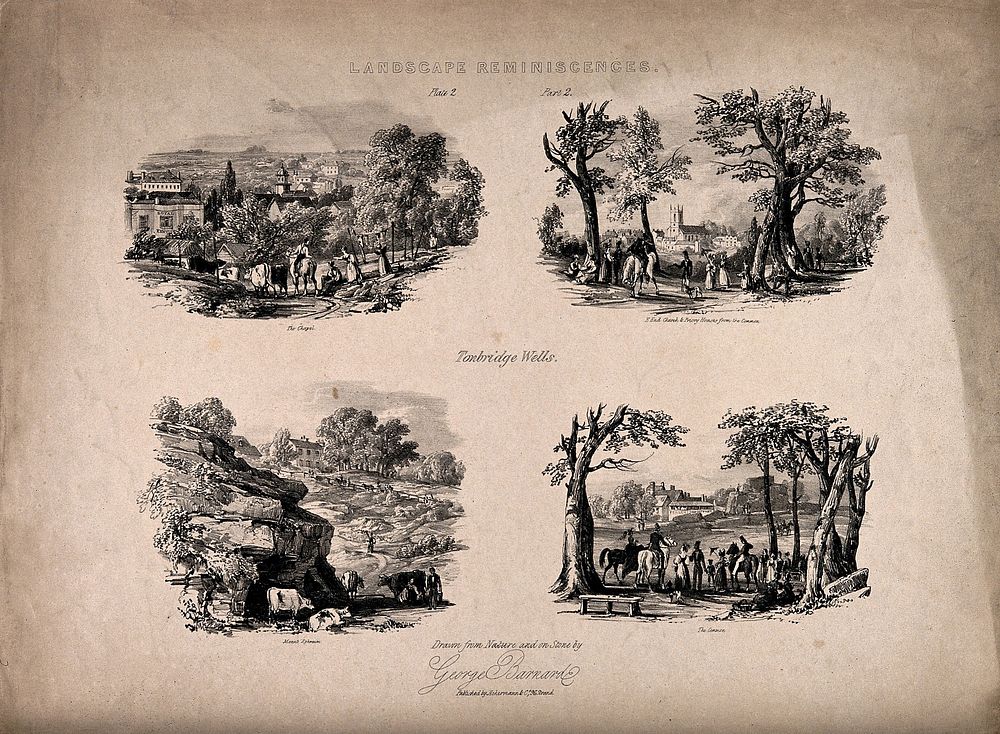 Tunbridge Wells, Kent: four sketches of the area. Lithograph by G. Bernard after himself.