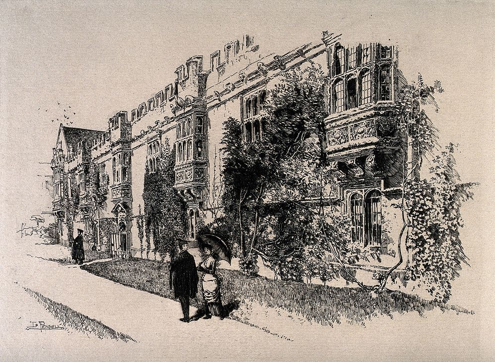 St. John's College, Oxford. Etching by J. Pennell.