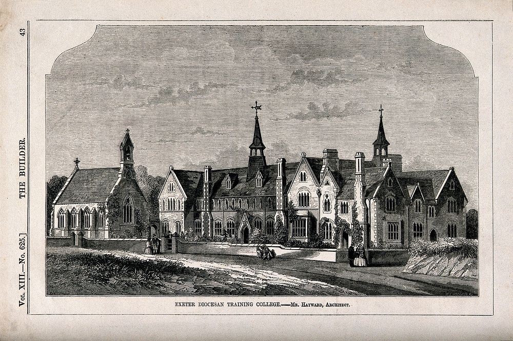 The Exeter Diocesan Training College. Wood engraving by W.E. Hodgkin after R. Barrow after J. Hayward.