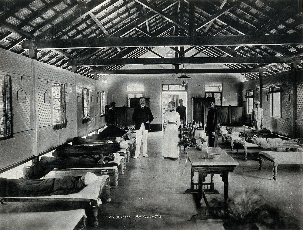 Bombay plague epidemic, 1896-1897: interior of a plague hospital. Photograph attributed to Clifton & Co.