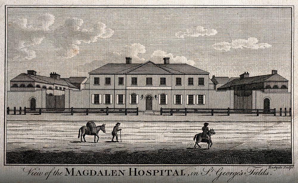 The Magdalen Hospital, St George's Fields, Southwark. Engraving by Eastgate.