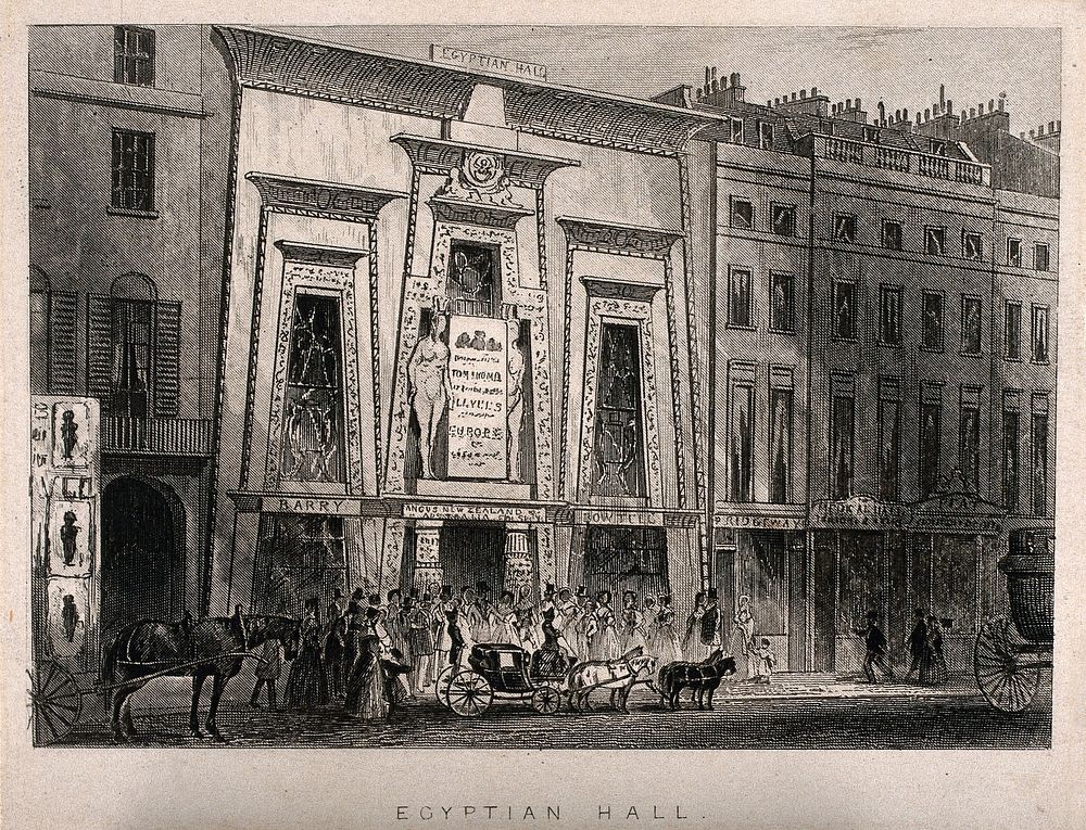 Bullock's Museum, (Egyptian Hall or London Museum), Piccadilly. Engraving by A. H. Payne, 1847, after T. H. Shepherd.
