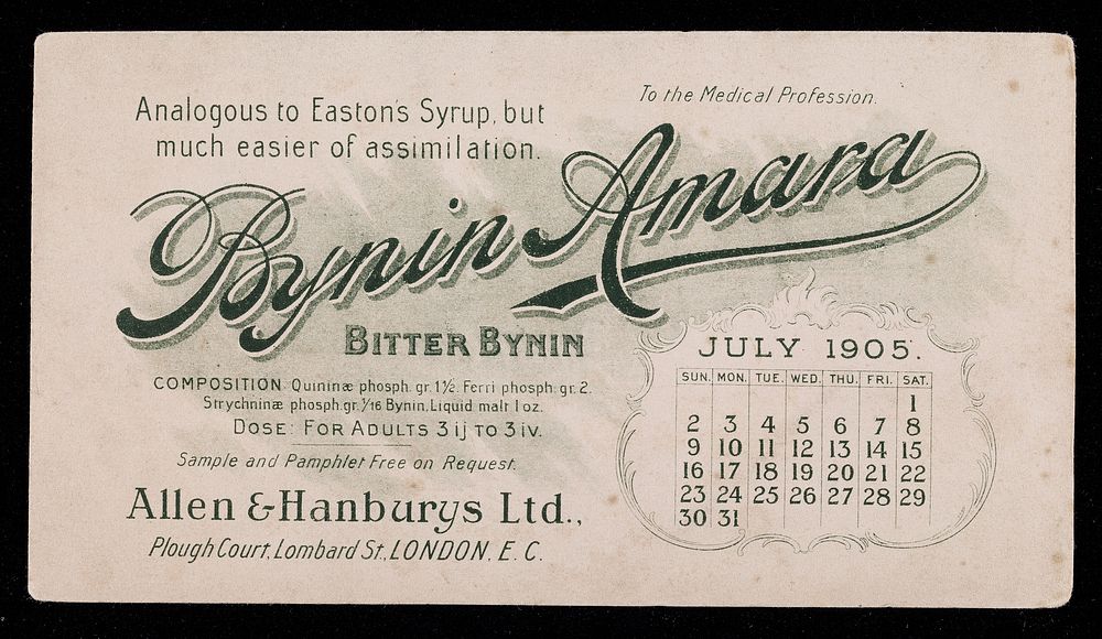 Bynin-Amara : analogous to Easton's Syrup, but much easier of assimilation : July 1905.