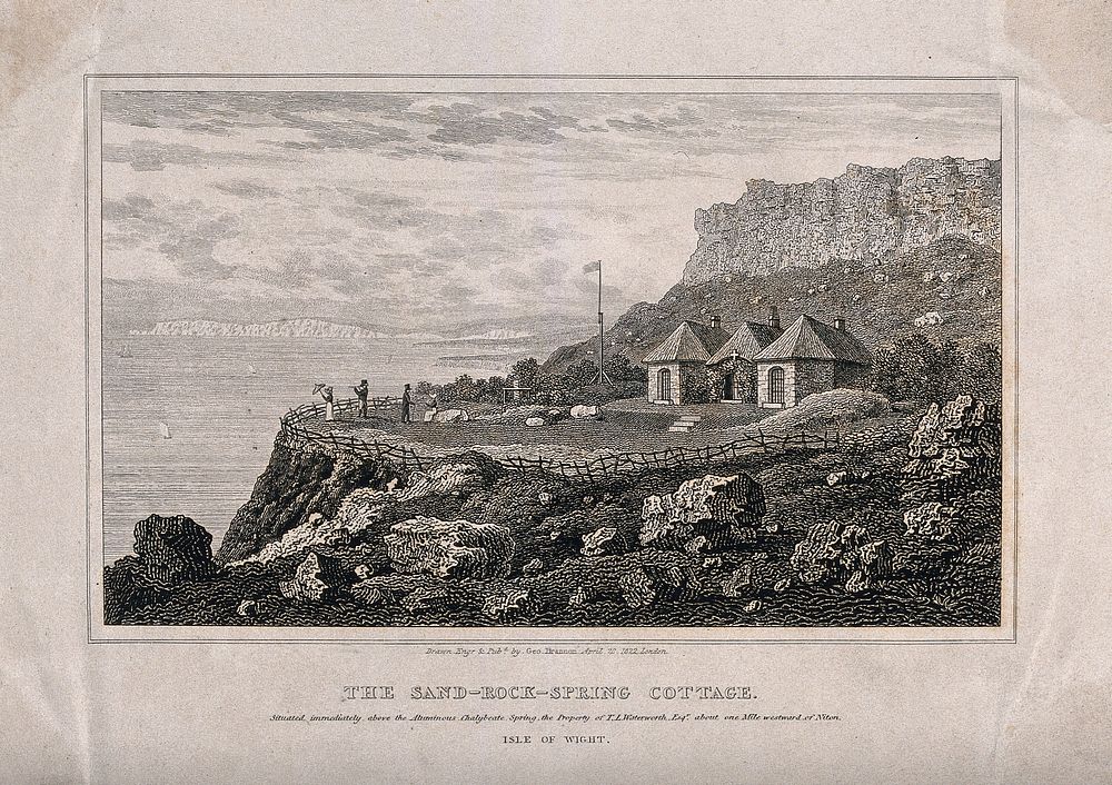 Sand-Rock Spring Cottage, near Niton, Isle of Wight. Line engraving by G. Brannon, 1822, after himself.