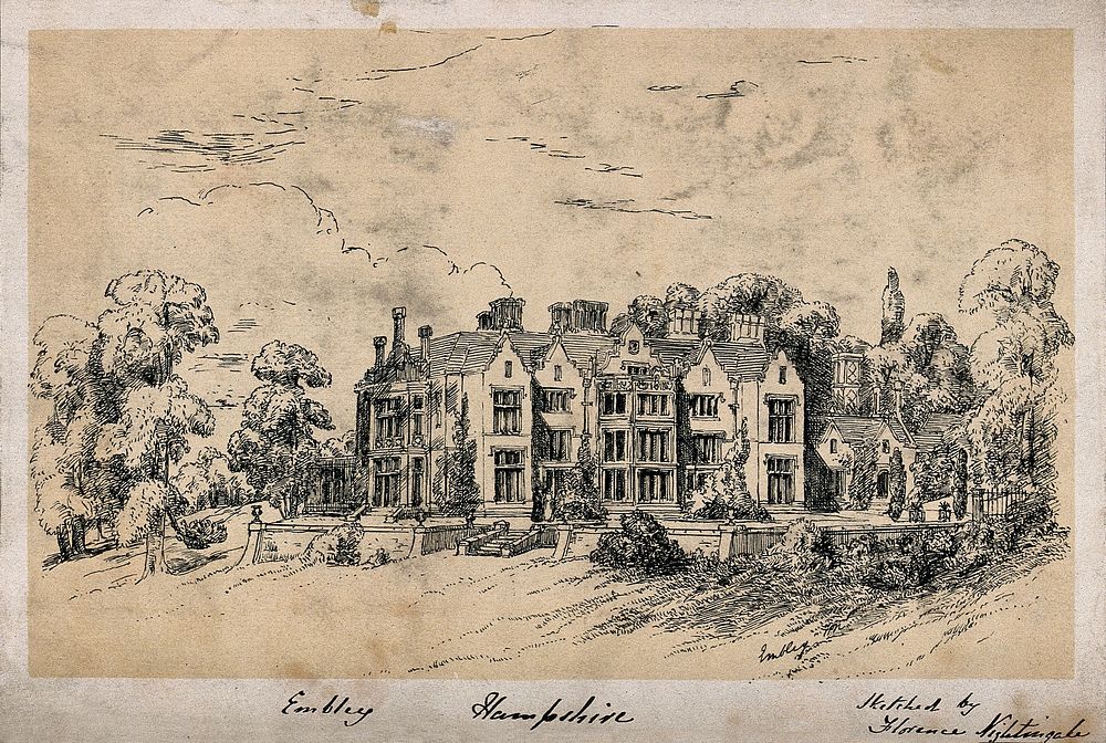 Embley Park, Hampshire, home of Florence Nightingale's family. Lithograph after Frances Parthenope Nightingale.