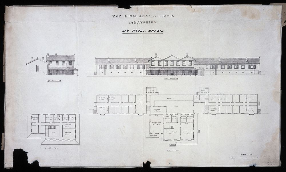 Highlands of Brazil Sanatorium, São Paulo: elevations and plans. Lithograph, 1886.
