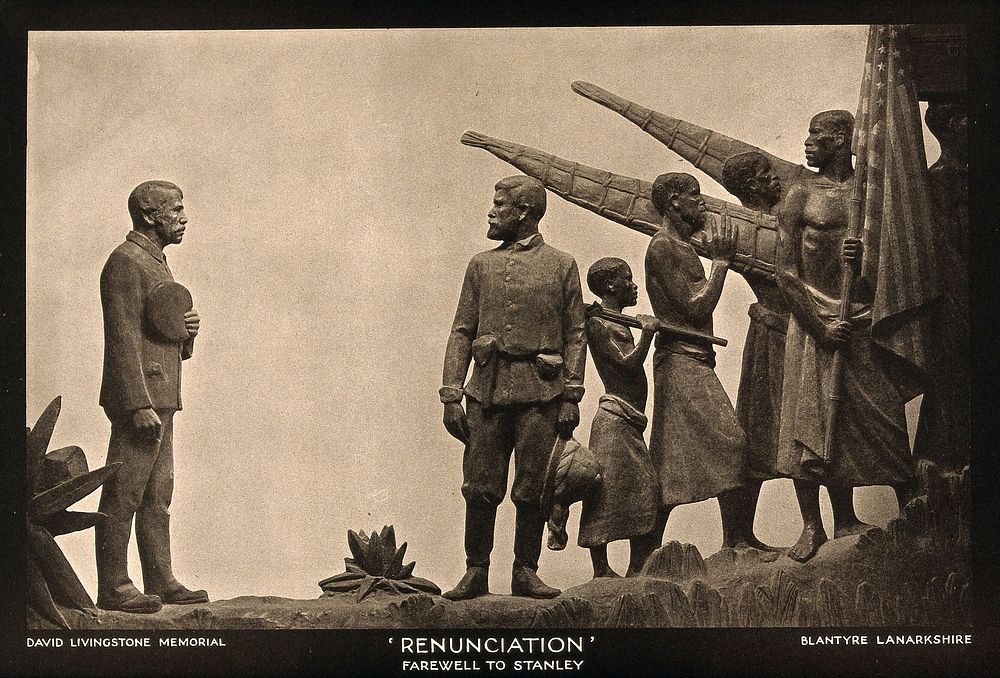 David Livingstone memorial in Blantyre; Livingstone bidding farewell to Stanley. Photoprint.