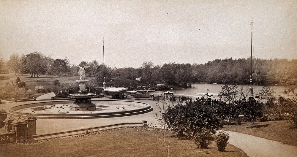 Central Park, New York City: the Bethesda Fountain and boating lake. Photograph by Francis Frith, ca. 1880.