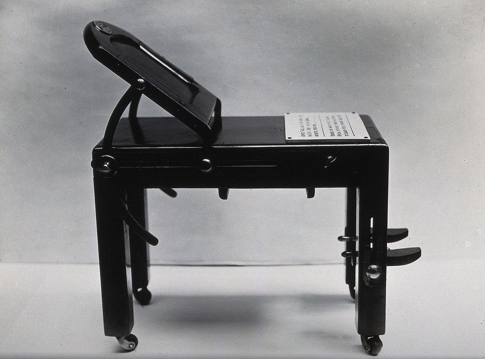 Model of operating table used by Joseph Lister. Photograph.