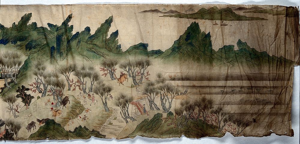 A Chinese landscape. Watercolour by a Chinese painter.