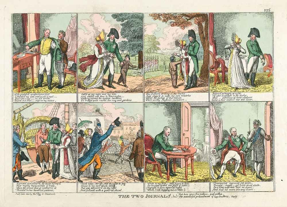 A day in the life of Tsar Alexander I of Russia, in London, 1814. Coloured etching by C. Williams, 1814.