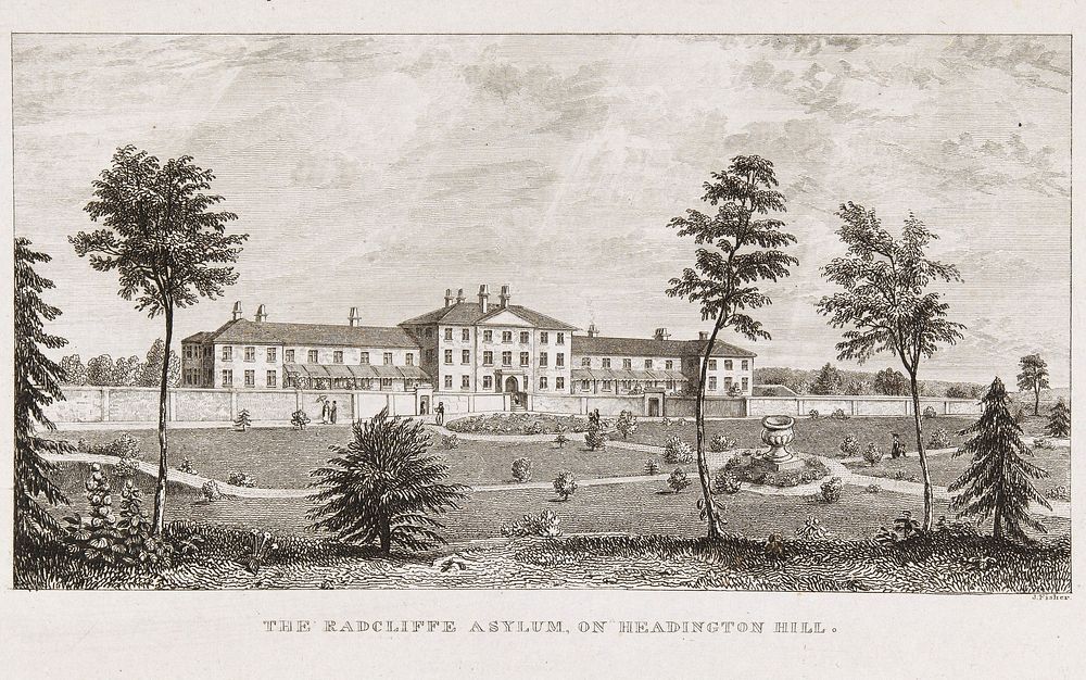 The Radcliffe Asylum, Headington, Oxford. Engraving by J. Fisher, 1840.