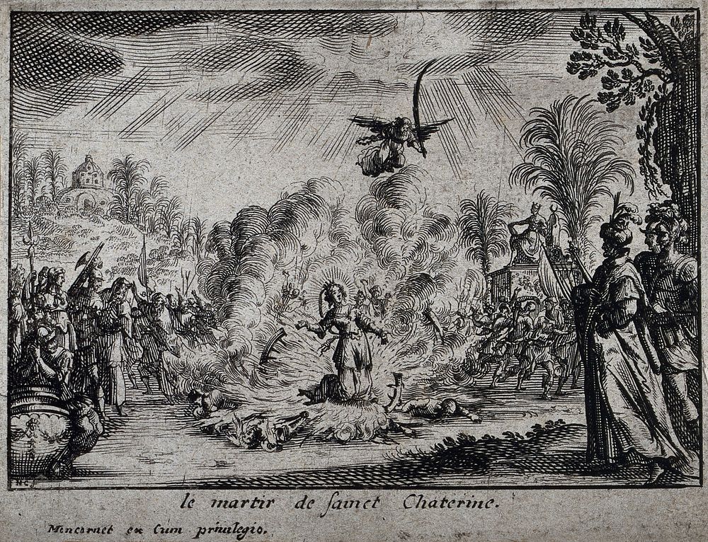 Martyrdom of Saint Catherine. Etching by N. Cochin.