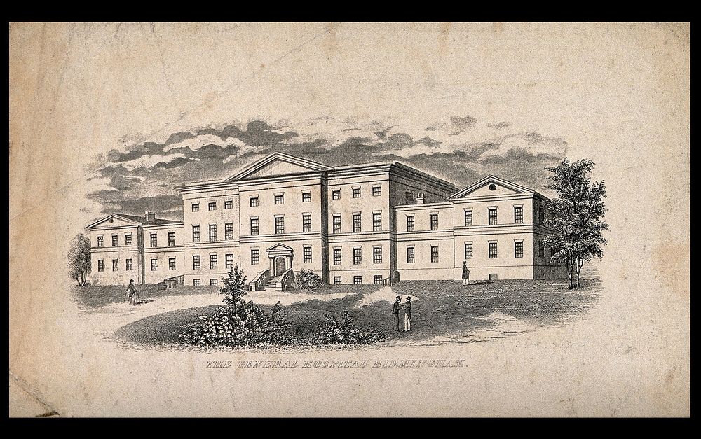 The General hospital, Steelhouse Lane, Birmingham. Line engraving.