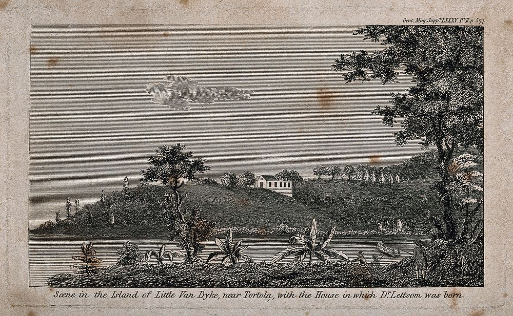 Tortola, the Virgin Islands: birthplace of John Coakley Lettsom. Engraving, 1815.