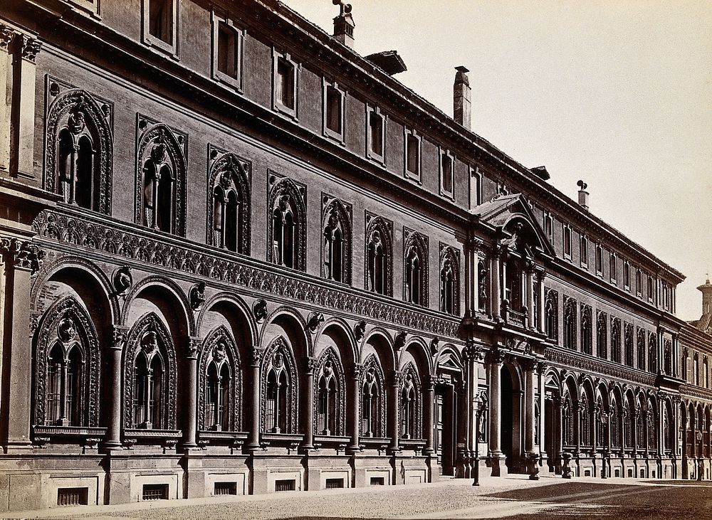Ospedale Maggiore, Milan: the street frontage. Photograph by G. Brogi, 18--.