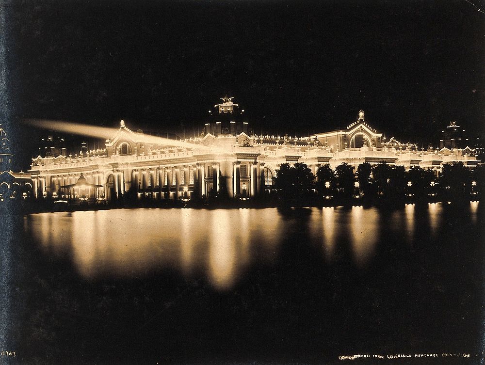 The 1904 World's Fair, St. Louis, Missouri: the Palace of Electricity by night. Photograph, 1904.
