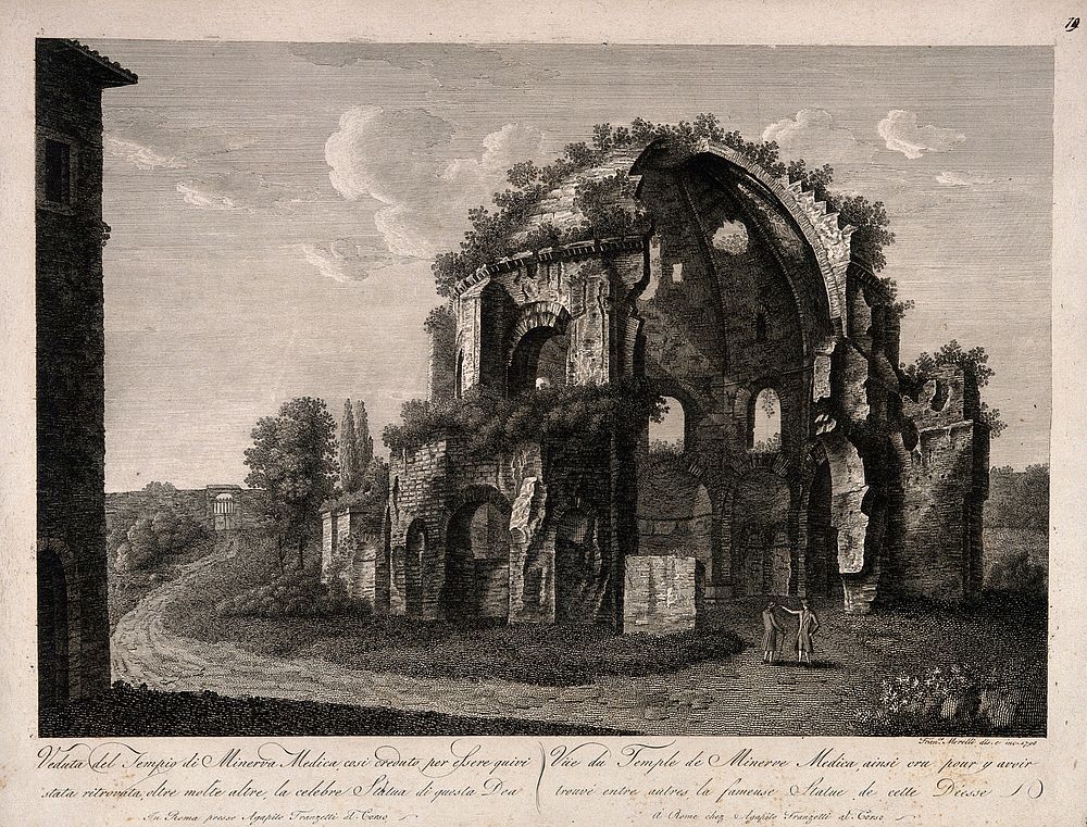 Temple of Minerva Medica, Rome. Line engraving by F. Morelli, 1798.