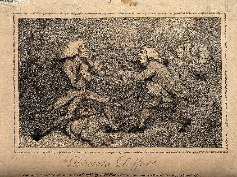 A group of doctors fighting. Stipple engraving, 1785.