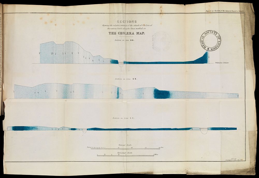 Cholera map showing intensity of cholera attack in sections