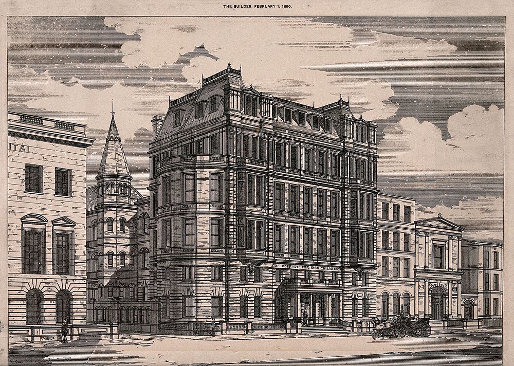 The Hospital for Sick Children, Great Ormond Street, London: the street facade of the Jubilee wing. Process print after R.S.…