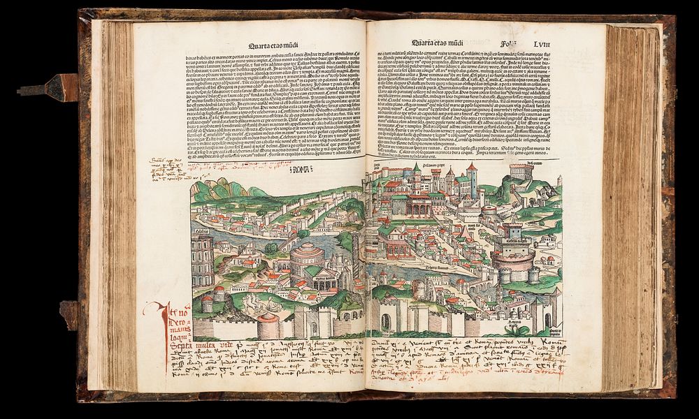 Folio LVIII, cityscape of Rome, from 'Liber chronicarum'