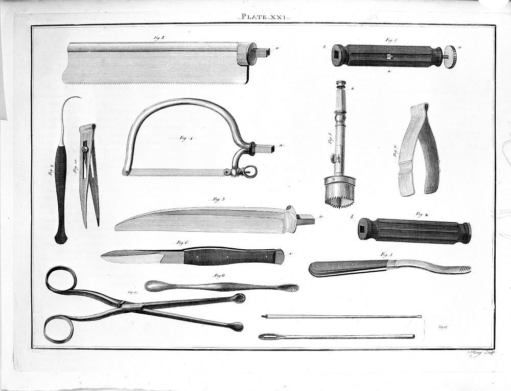 Amputation and trepanning instruments, 18th century.