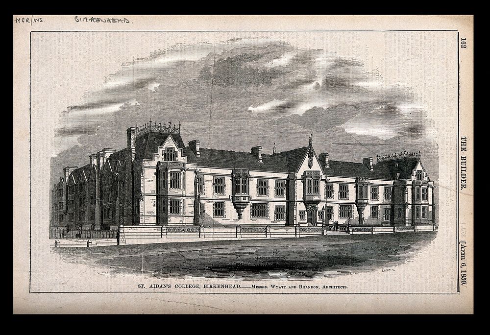 St. Aidan's college, Birkenhead. Wood engraving by C.D. Laing.
