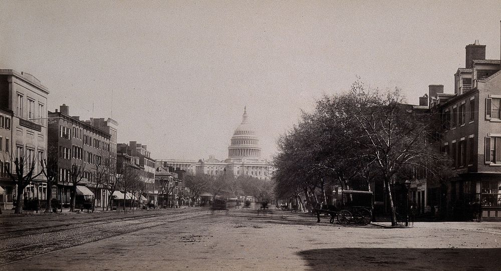 The Capitol building, Washington D.C.: Pennsylvania Avenue in the foreground. Photograph by Francis Frith, ca. 1880.