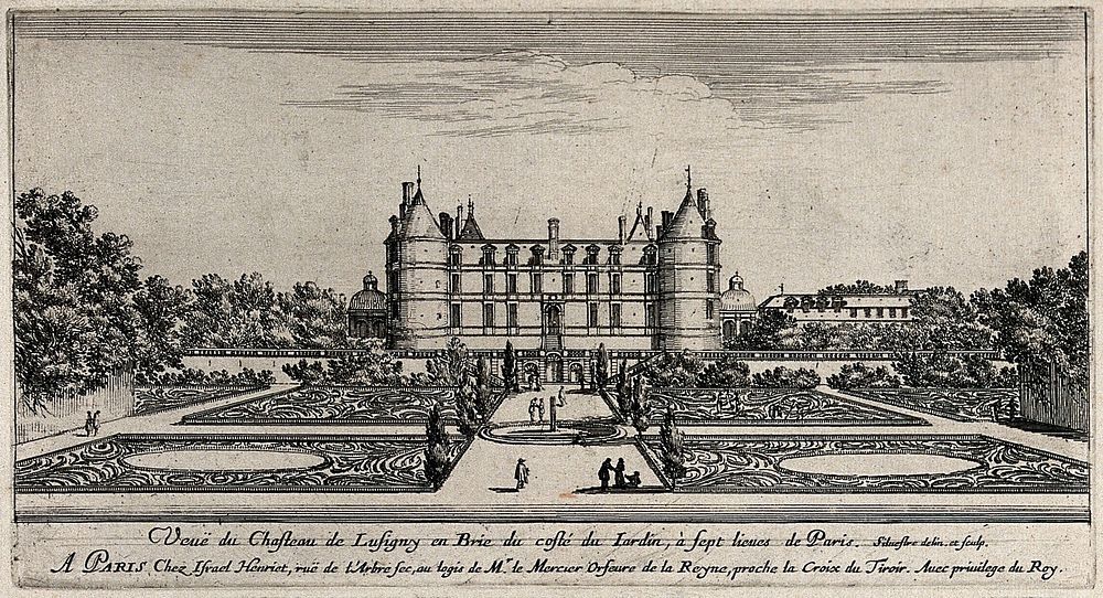 The castle at Lusigny en Brie near Paris. Etching by I. Silvestre.
