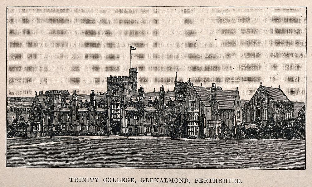Trinity College, Glenalmond, Perthshire, Scotland. Wood engraving.