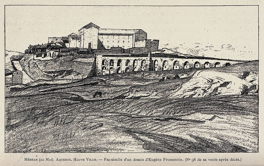 An aqueduct at Médeah. Lithograph after E. Fromentin.