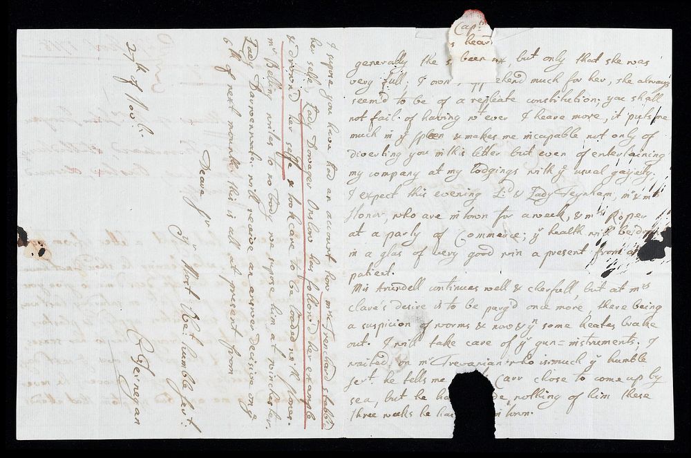 Letter from Dr. Charles Jernegan to Richard Bellings-Arundell to inform him that Margaret Jernegan has contracted smallpox…