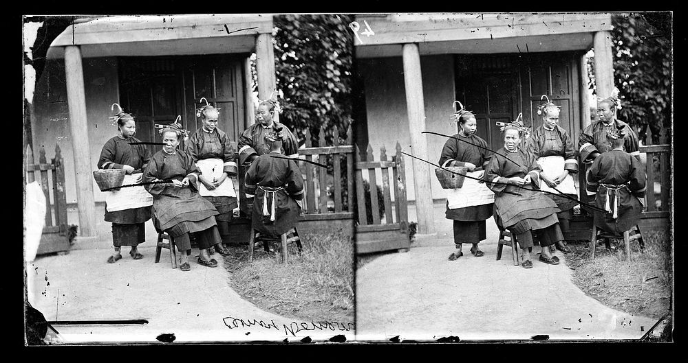 Fukien province, China: women tea plantation workers. Photograph by John Thomson, 1871.