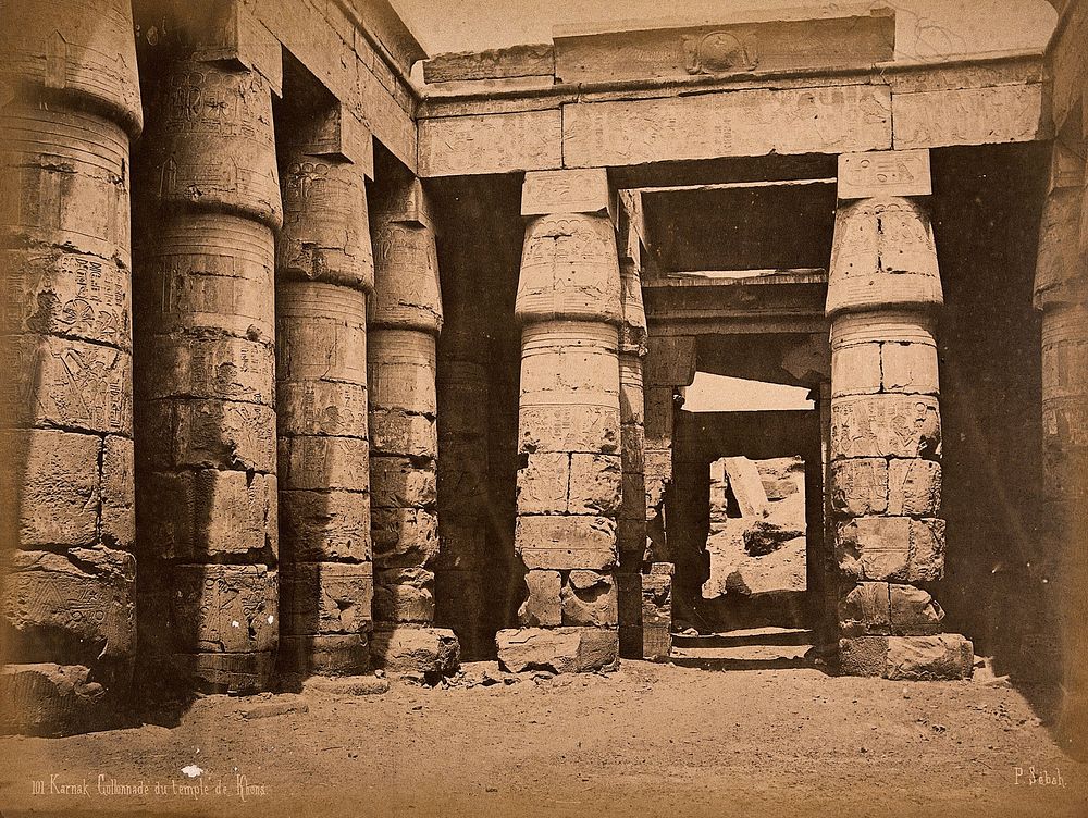 Karnak Temple, Luxor, Egypt: the Temple of Khons: a colonnade. Photograph by Pascal Sébah, ca. 1875.