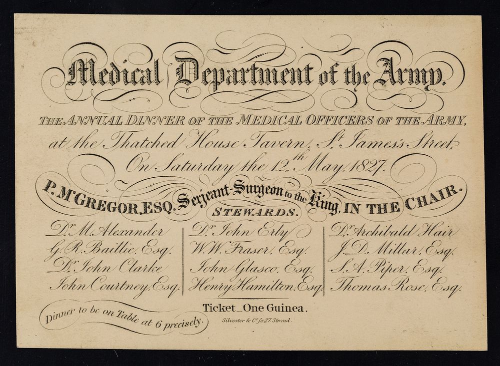 Medical Department of the Army : the annual dinner of the medical officers of the army, at the Thatched House Tavern, St.…